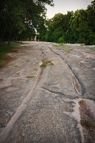 Grooves in the Brushy Creek bed, reputed to be wagon ruts, but more likely a product of quarrying activity in the area. (Photo: Christopher Rose, Round Rock Flickr Group)