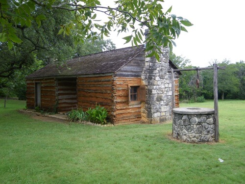 An early "dog trot" cabin now located in Old Settlers Park