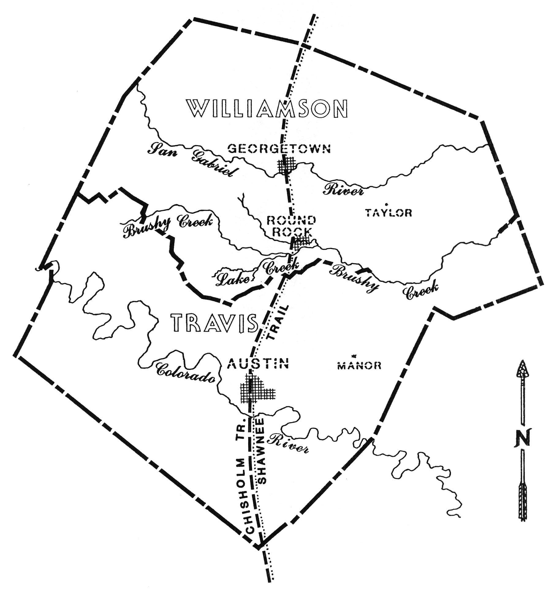 Route of the Chisholm Trail through Central Texas