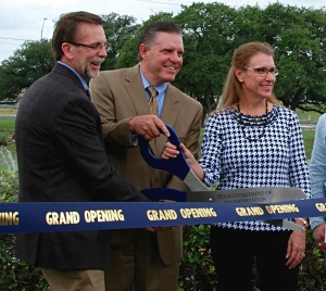 Doing the honors at the event are, from left, Terry McCoy, TxDOT Austin District Engineer, Mayor Alan McGraw and Williamson County Commissioner Cynthia Long.