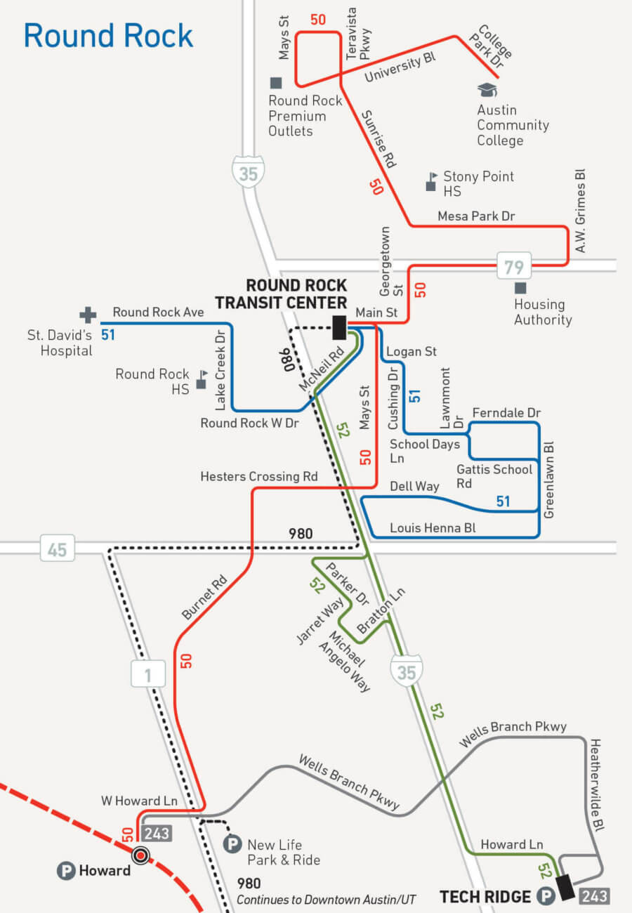 Bus 980 Route Map Public Transportation - City Of Round Rock