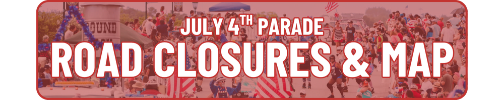 Banner for the Sertoma Independence Day Parade and Frontier Days showing a crowd and American flags, with bold text reading: July 4th Parade Road Closures & Map.