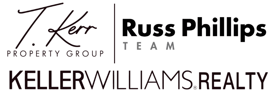 Logo featuring “T. Kerr Property Group,” “Russ Phillips Team,” and “Keller Williams Realty” in distinct fonts, representing a collaboration between these real estate groups—perfect for events like the Sertoma Independence Day Parade and Frontier Days.