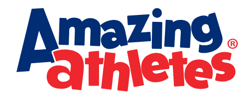 Logo with the words “Amazing Athletes” in bold letters; “Amazing” is in dark blue and “Athletes” is in red, with the A of Amazing enlarged and overlapping the A of Athletes—perfect for Pop Up Play Day 2024.