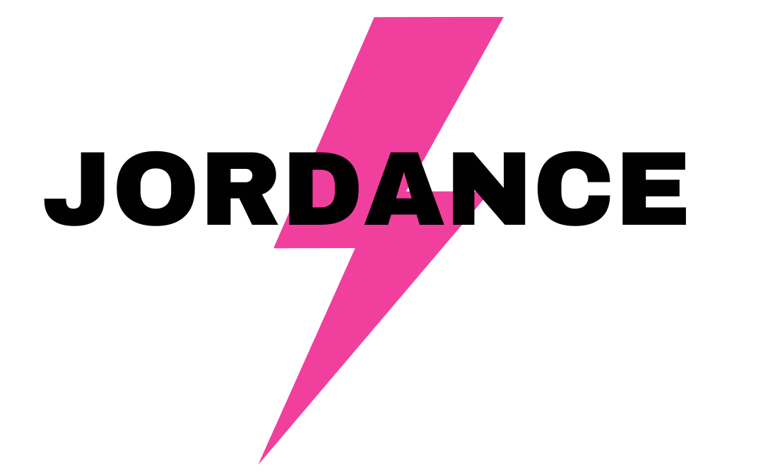 The word JORDANCE in bold black letters is displayed over a large pink lightning bolt on a white background, celebrating Pop Up Play Day 2024.