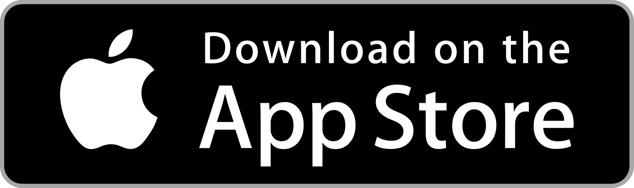 Black rectangle with the white Apple logo on the left and the text “Download on the App Store” in white on the right.