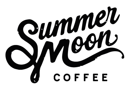 Black and white logo with the words Summer Moon in a bold, cursive script above the word COFFEE in uppercase block letters.