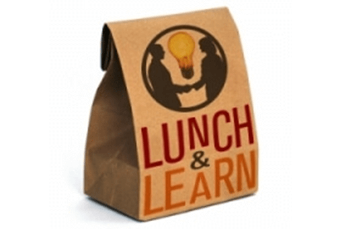 paper bag with "lunch & learn" on the side