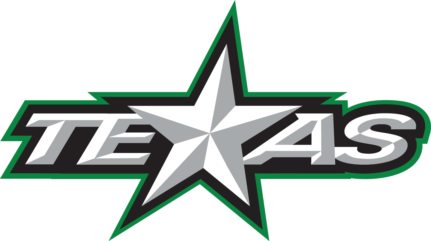 The image shows the word TEXAS in bold, stylized letters with a large silver star replacing the letter X. The text is outlined in black and green.