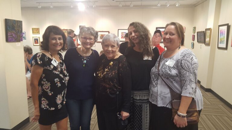With artist friends at exhibit reception in ArtSpace