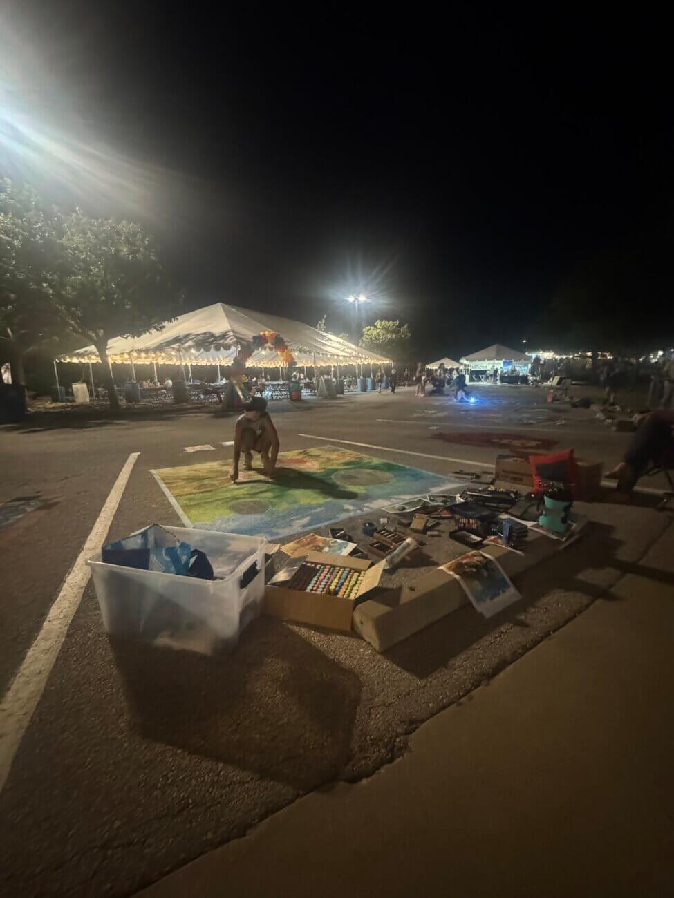 Chalk mural by night