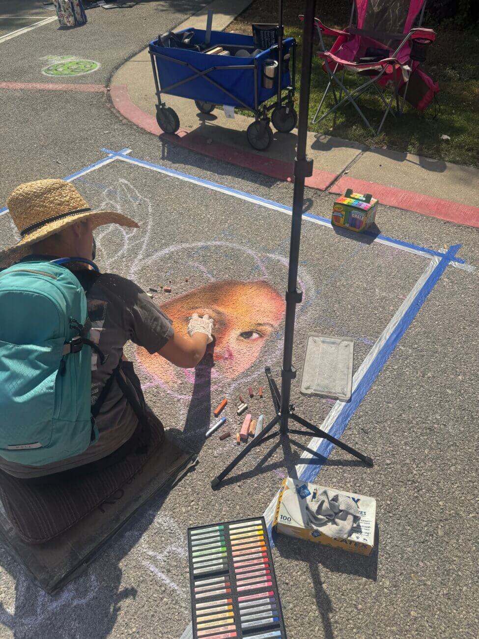 Chalk mural in progress 1