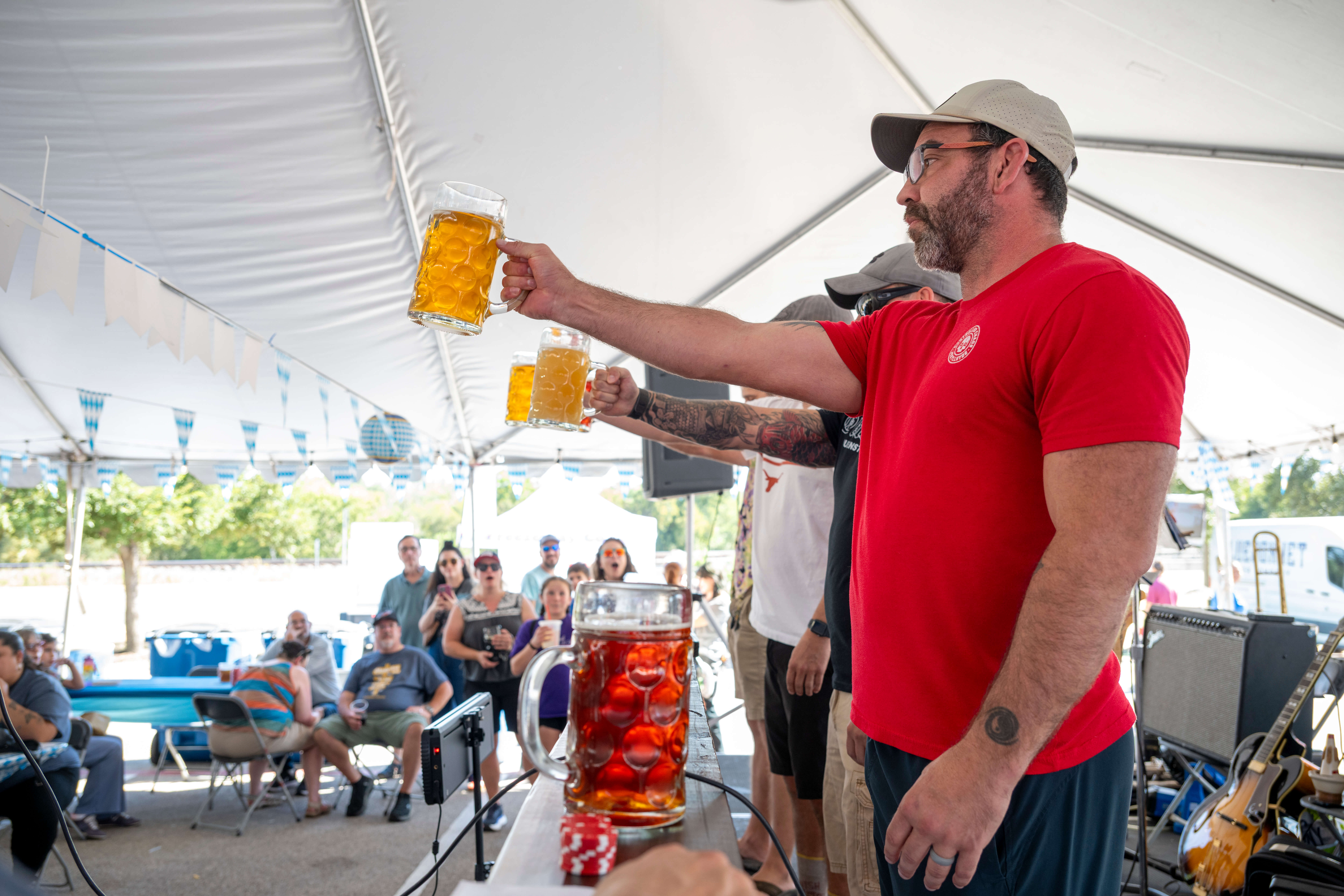 Steinhoisting contents at Oktoberfest with Bluebonnet Beer Co2