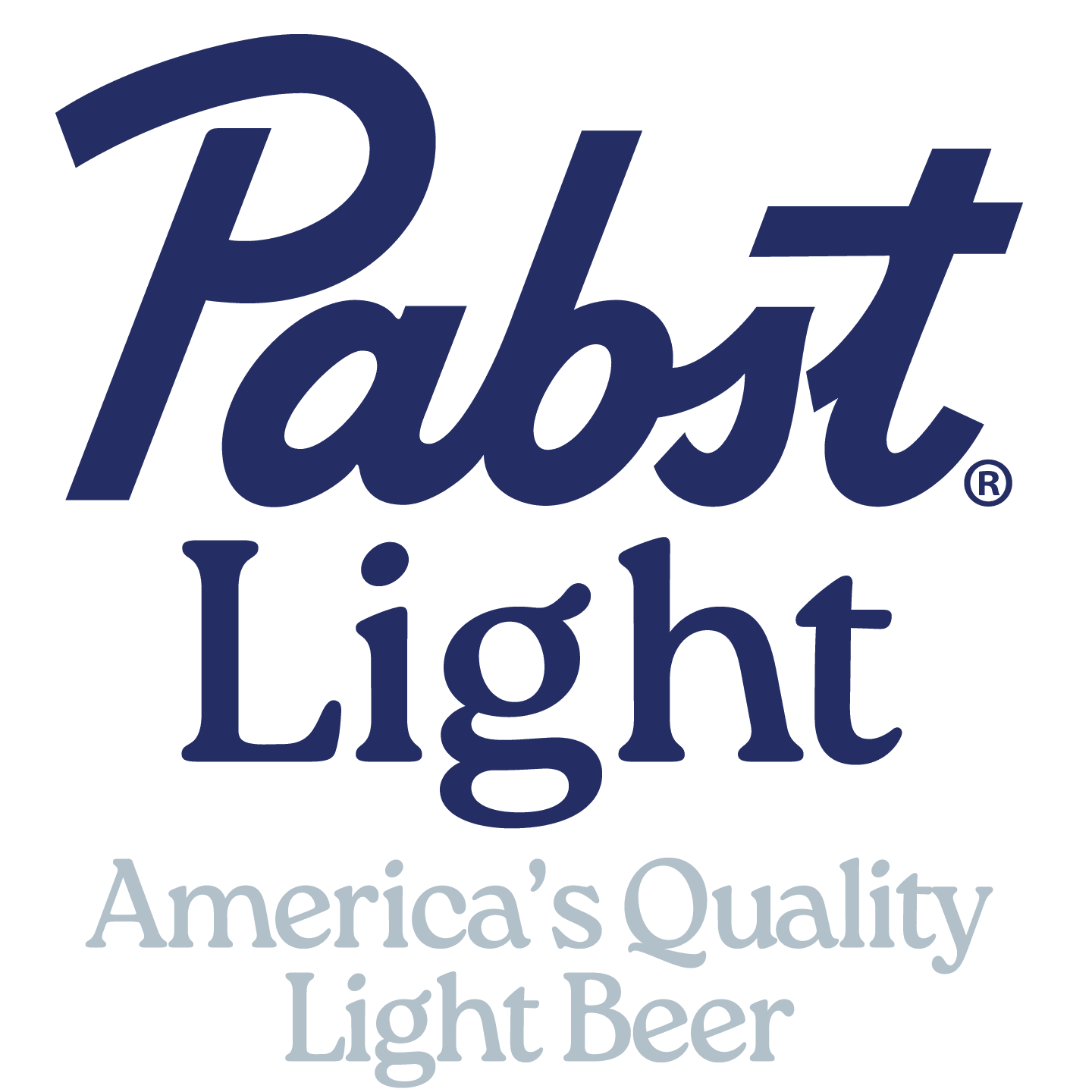 The image shows the Pabst Light logo with the text Pabst Light in blue and America’s Quality Light Beer in light gray below it, all on a white background.