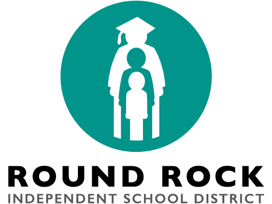 A teal circle with silhouettes of a child and an adult wearing a graduation cap, above the words Round Rock Independent School District—celebrating Pop Up Play Day 2024.