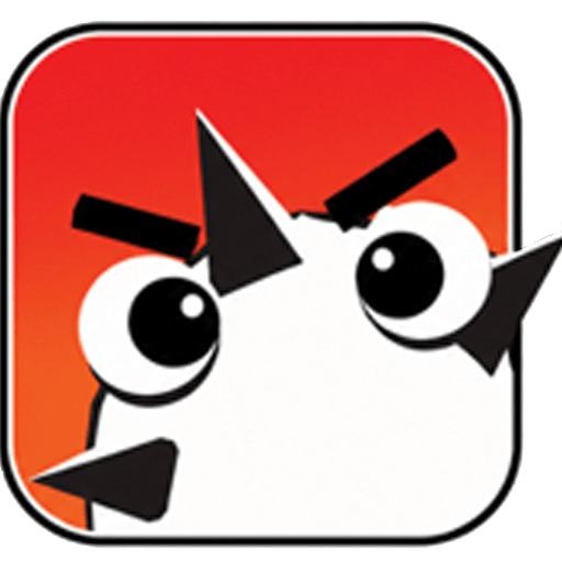 A stylized white bird with angry eyes, black eyebrows, and a sharp beak set against a red-orange gradient background inside a rounded square—perfect for your next community reading challenge or summer reading program.